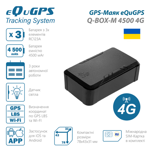 GPS-Маяк eQuGPS Q-BOX-M 4500 4G (TravelSIM)